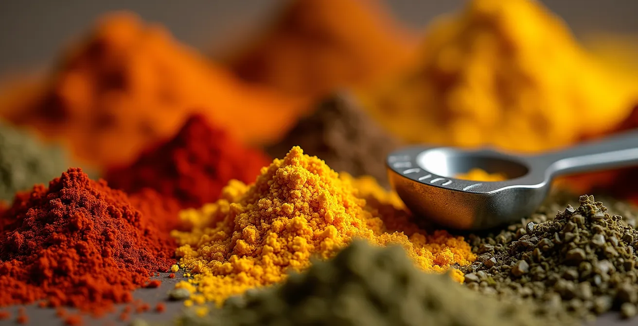 Extreme close-up of colorful Caribbean spices in a Kensington Market shop