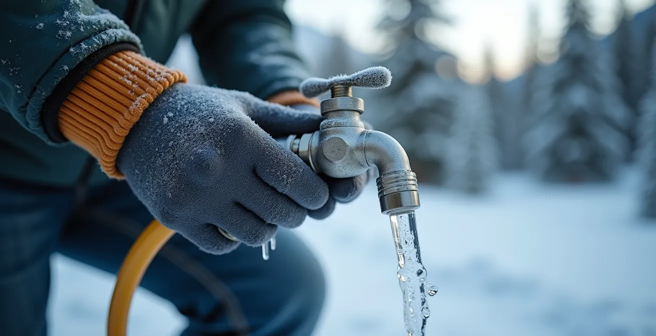 Close-up of RV utility connections at Canadian campsite showing proper hookup technique